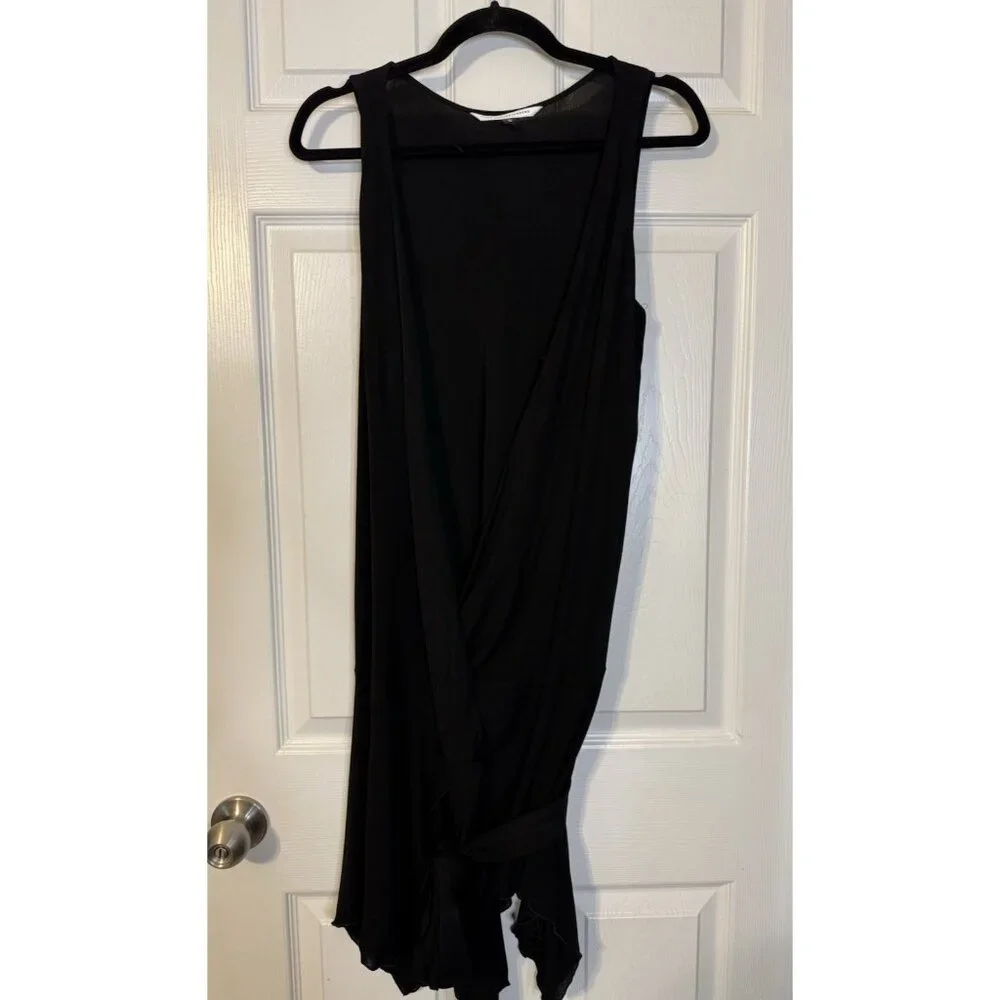 DVF Diane Von Furstenberg Wrap Dress 8 Black Sleeveless Dropped Waist Tie
